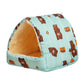 Pet bed with cartoon bear pattern on a light blue background
