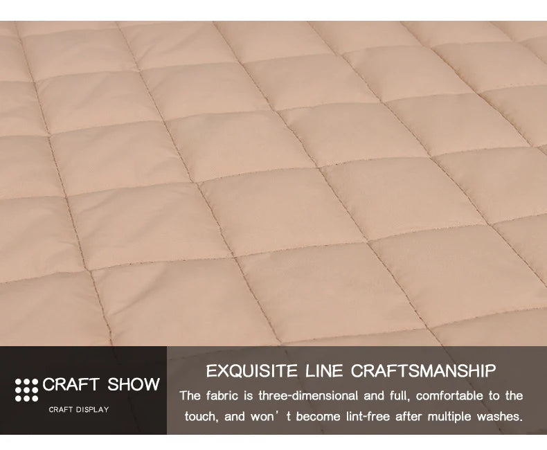Beige quilted fabric with diamond pattern on a flat surface, featuring 'Craft Show' branding.