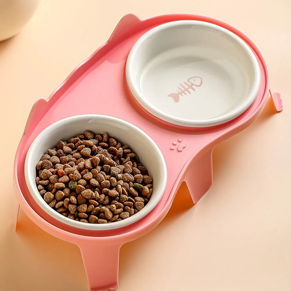 Ceramic Cat Bowl Double Bowl - Elevated Slanted Pet Food Water Bowls, High-Quality Kitten Feeding Drinking Bowls, Pet Supplies