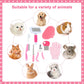 Pet grooming tools with images of various animals on a pink background