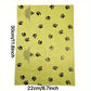 Yellow plastic sheet with black paw prints and measurements on a white background