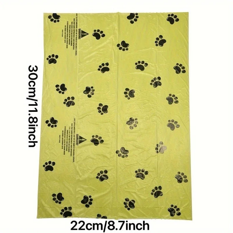 Yellow plastic sheet with black paw prints and measurements on a white background