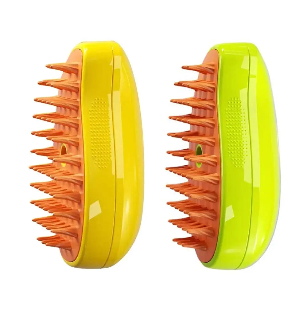Two yellow and orange grooming tools on a white background