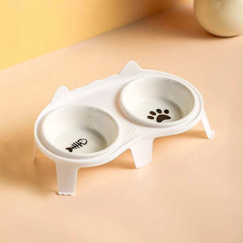 Ceramic Cat Bowl Double Bowl - Elevated Slanted Pet Food Water Bowls, High-Quality Kitten Feeding Drinking Bowls, Pet Supplies