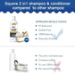 Comparison chart of Squore 2 in 1 shampoo & conditioner with other shampoo options on a blue and white background.