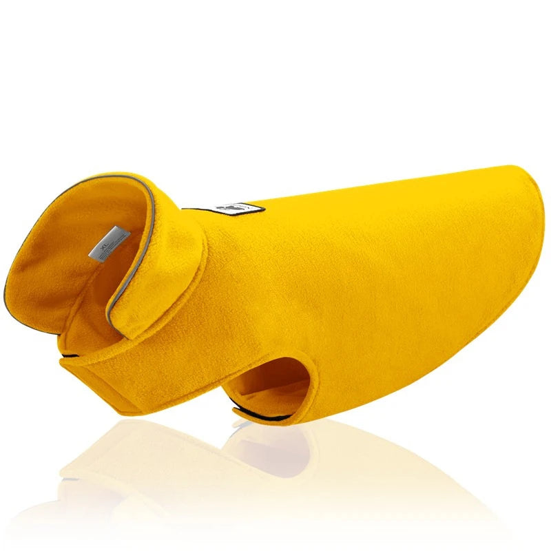 Yellow dog coat on a white background