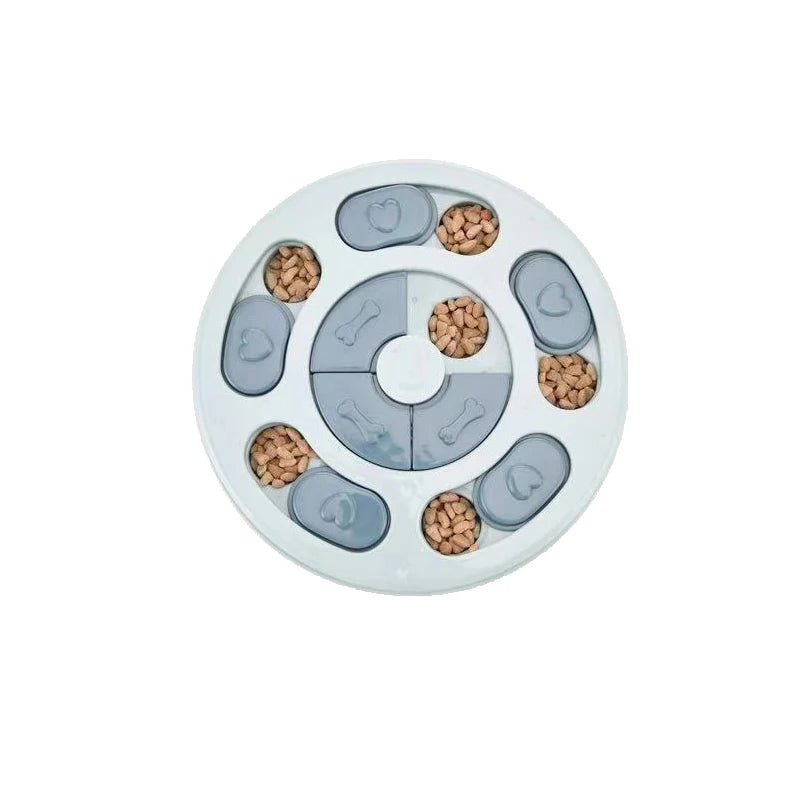 Pet puzzle toy with food compartments on a white background