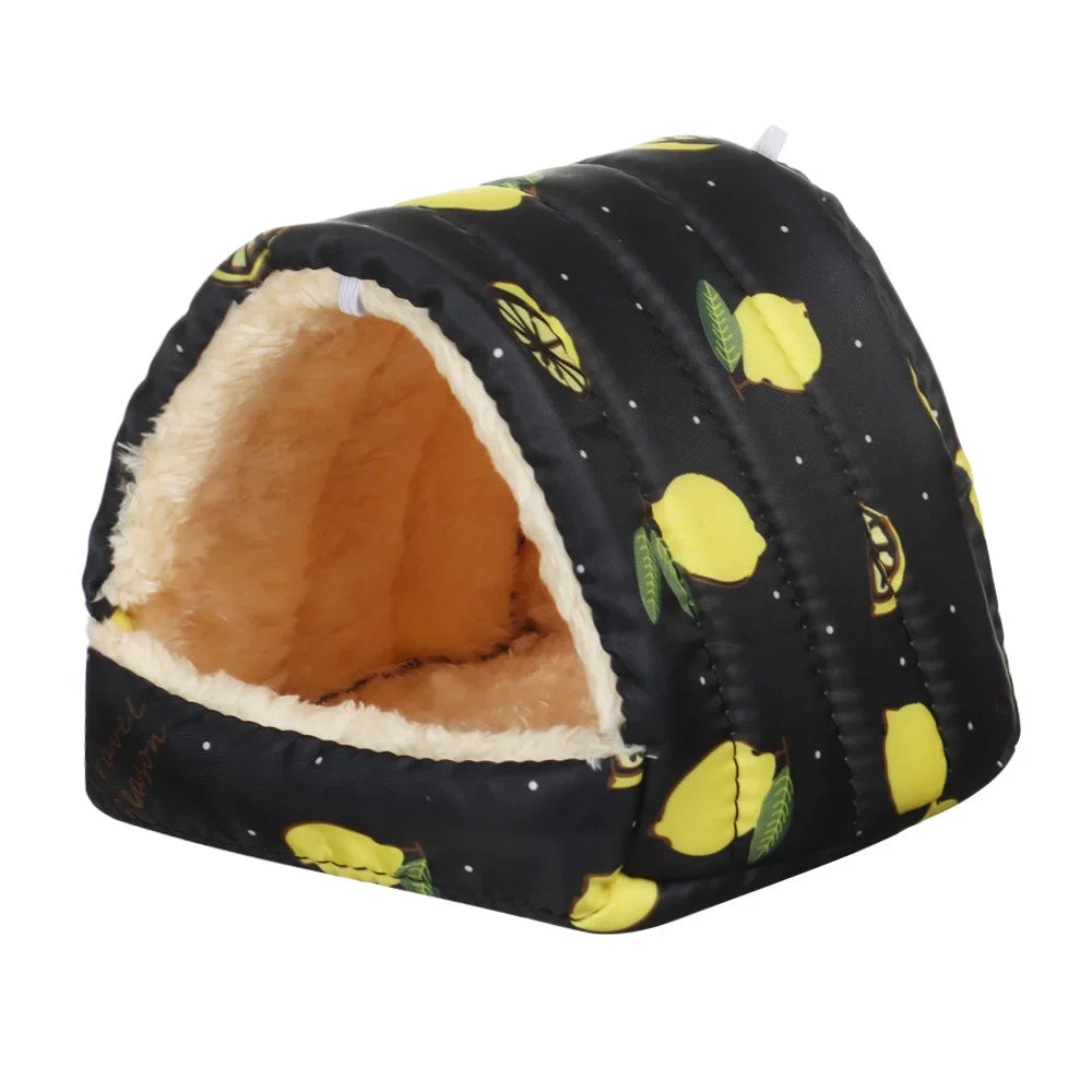 Pet bed with lemon pattern on a black background