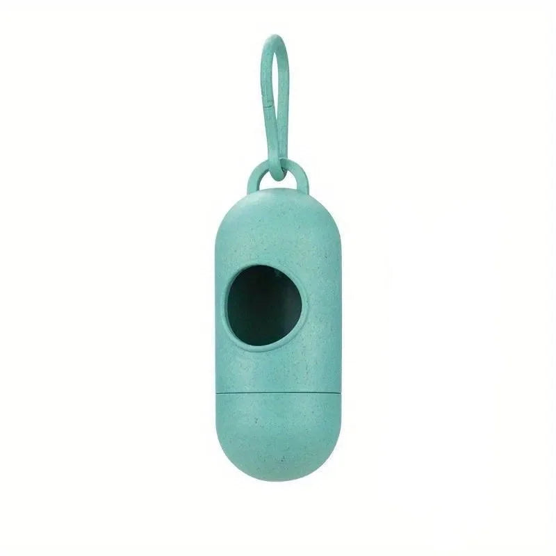 Turquoise pet water bottle with a hanging clip on a white background