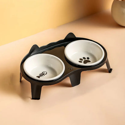 Ceramic Cat Bowl Double Bowl - Elevated Slanted Pet Food Water Bowls, High-Quality Kitten Feeding Drinking Bowls, Pet Supplies