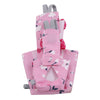 Pink baby carrier with cartoon designs on a white background