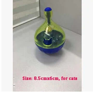 Colorful cat toy with a small size label on a white surface