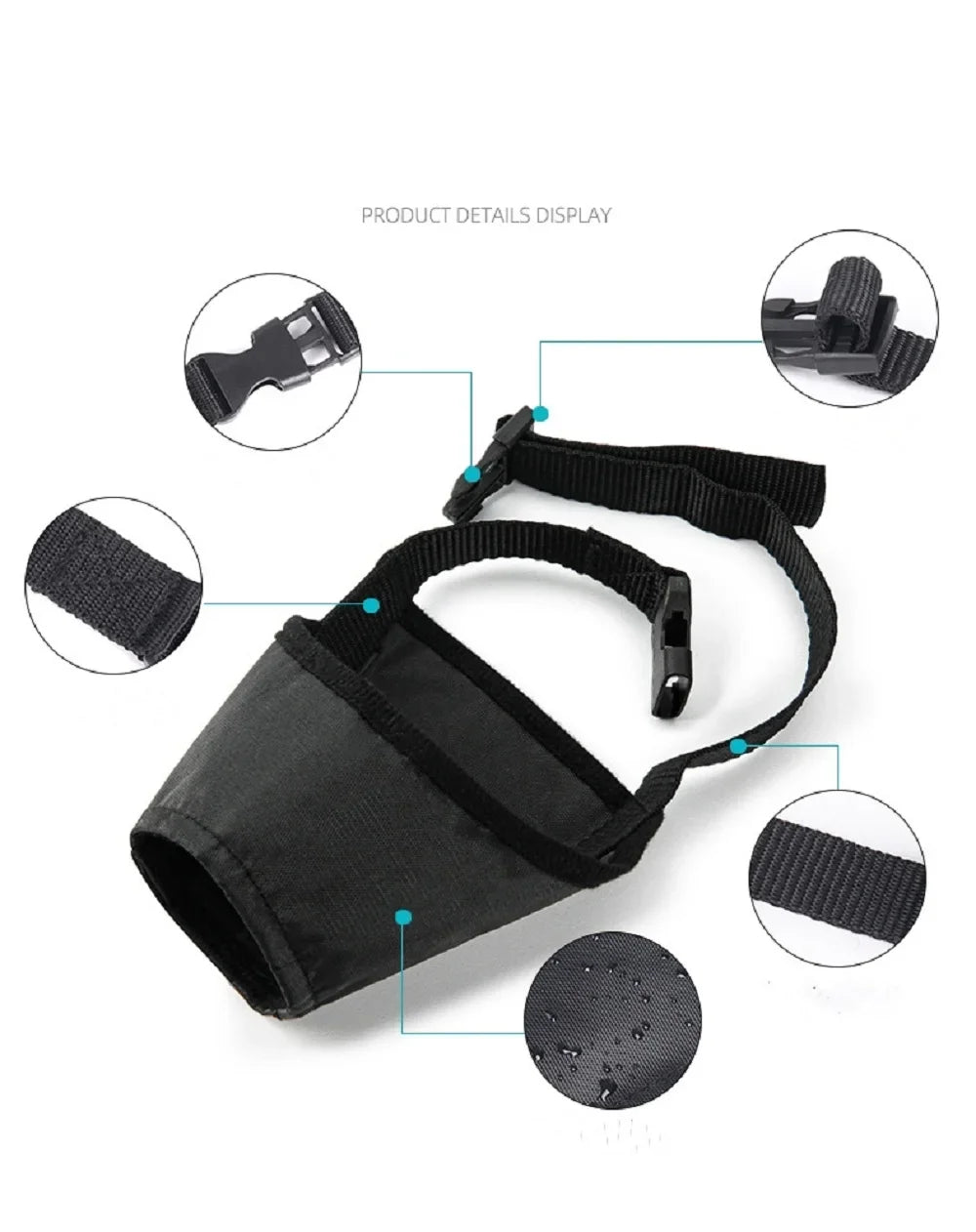 Black dog muzzle with detailed view of design on a white background