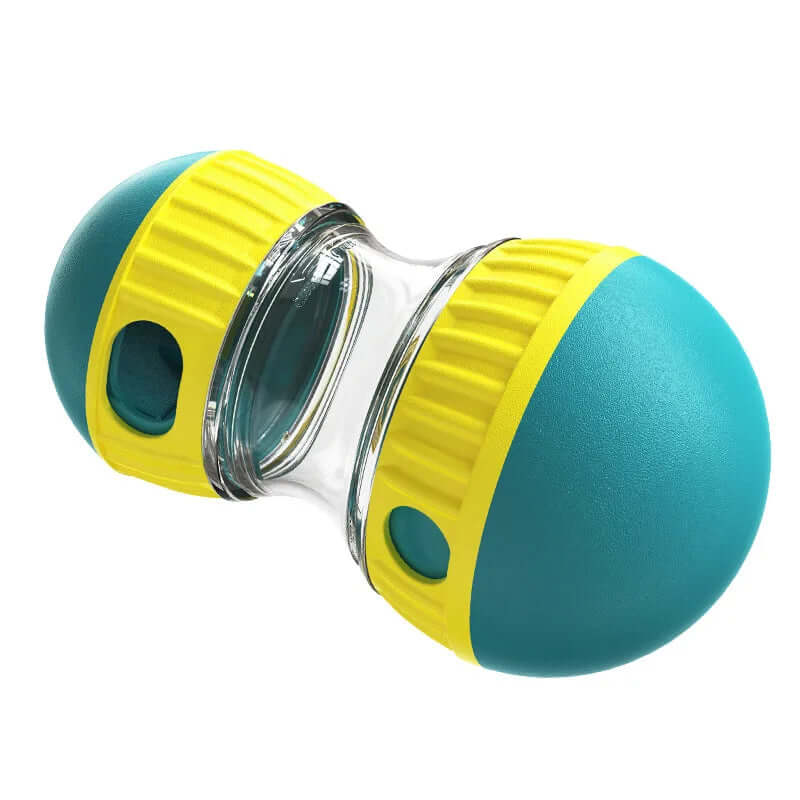 Teal and yellow object with a clear center on a white background