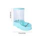 Blue pet feeder shaped like a boot with measurements on a white background