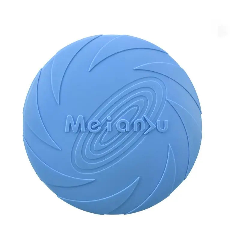 Blue frisbee with 'Meianyu' branding on a white background
