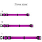 Purple dog collars of different sizes on a white background