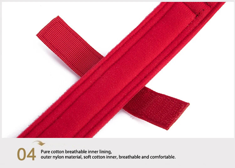 Red belt with text about material properties on a white background