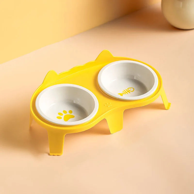 Ceramic Cat Bowl Double Bowl - Elevated Slanted Pet Food Water Bowls, High-Quality Kitten Feeding Drinking Bowls, Pet Supplies