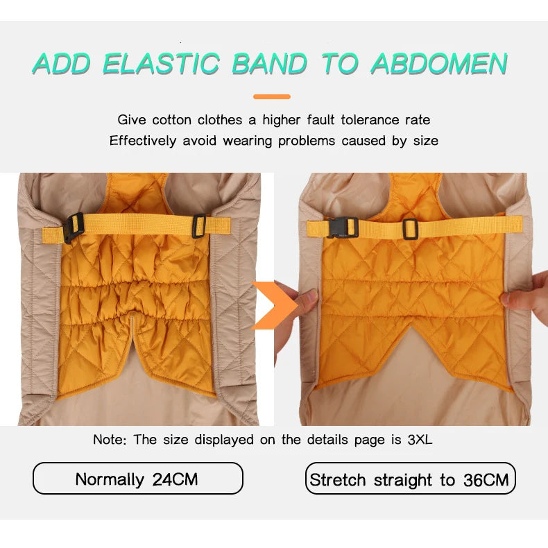 Elastic band demonstration on a quilted garment with text explaining its use.