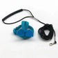 Blue dog muzzle with black leash on a white background