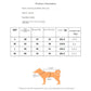 Product information chart for a dog coat with size measurements and weight recommendations.