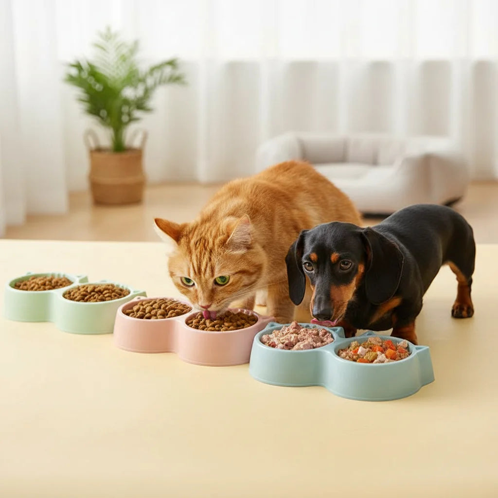 Cat Bowls Double Food Water Feeder Non-Slip Pet Feeding Dish Durable Pet Supplies