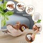 Plush bird toy with features highlighted on a light background