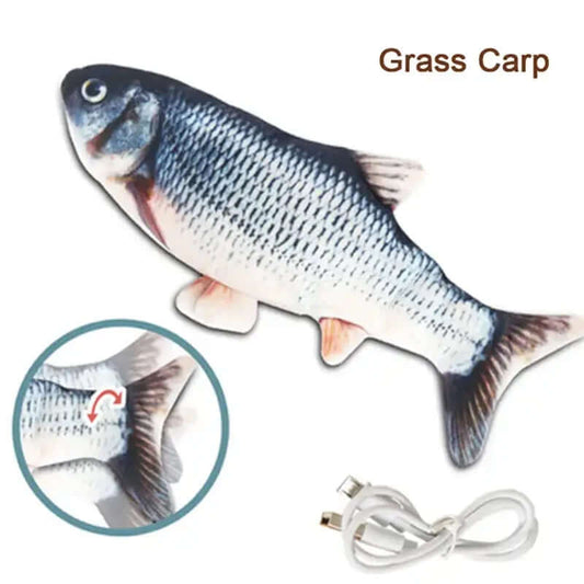 Fish-shaped toy with USB cable labeled 'Grass Carp' on a white background
