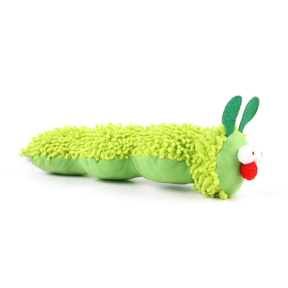 Plush toy caterpillar on a white background