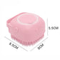 Pink silicone scrubber with dimensions on a white background