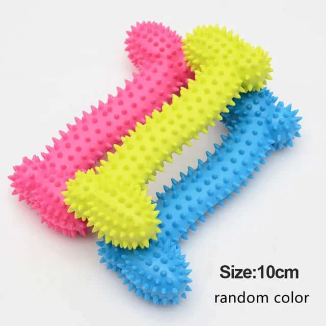 Three colorful spiky balls on a white background with text indicating size and color randomness.