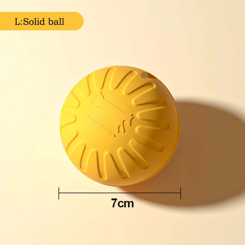 Yellow solid ball with measurement label on a beige background