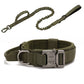 Green tactical dog collar with bungee leash on a white background