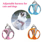 Adjustable harnesses for cats and dogs with a cat wearing a pink harness.