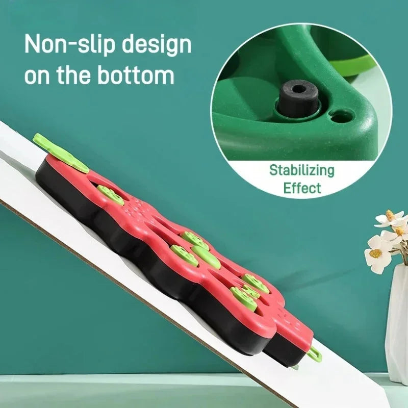 Tool with non-slip design on the bottom, showing stabilizing effect on a green background.