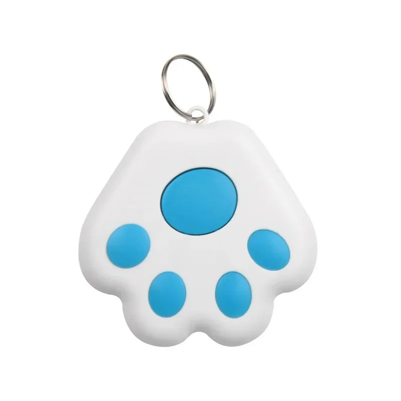 White paw-shaped keychain with blue accents on a white background