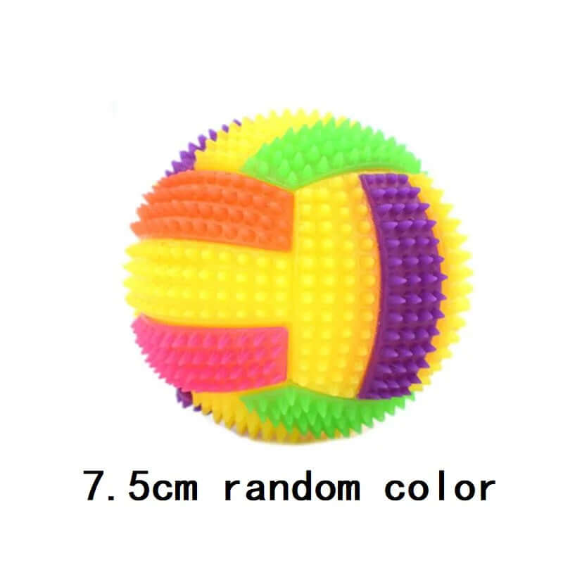 Colorful spiky ball with text indicating size and color randomness on a white background