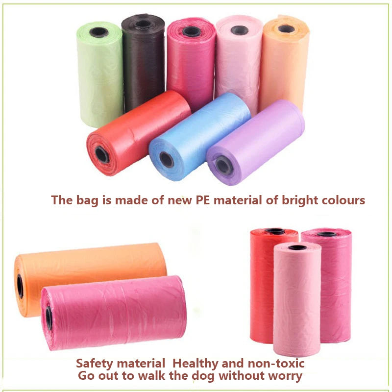 Solid color Dog Poop Bag Outdoor Cleaning Poop Bag Outdoor Clean Pets Supplies for Dog 15Bags/Roll Refill Garbage Bag Random