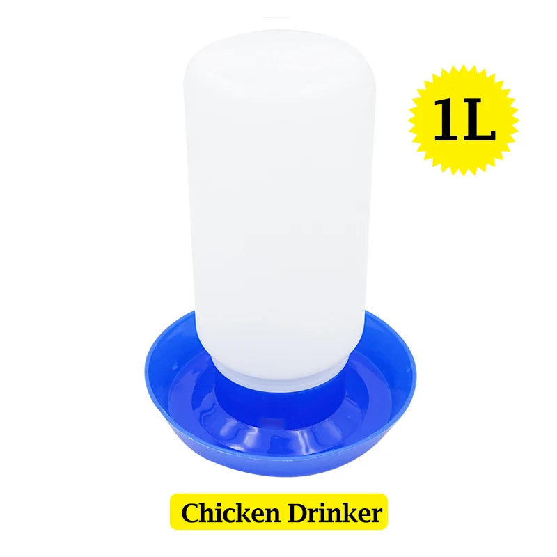 Chicken drinker with blue base and white container on a white background