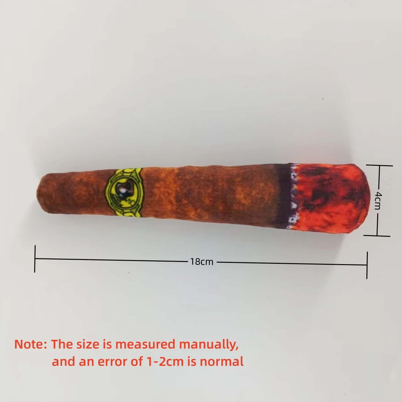 Cigar with a measurement label on a white background