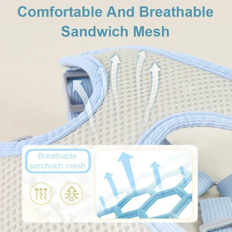 Textured fabric with breathable sandwich mesh feature and blue accents.