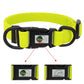 Neon green dog collar with black hardware on a white background, featuring the Nimble brand logo.