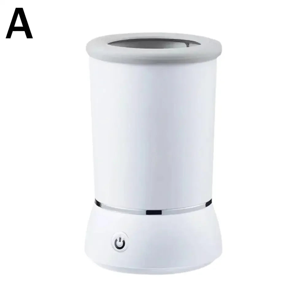 White cylindrical lamp with power symbol on a white background