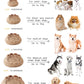 Dog bed size chart with images of dogs and corresponding bed sizes.