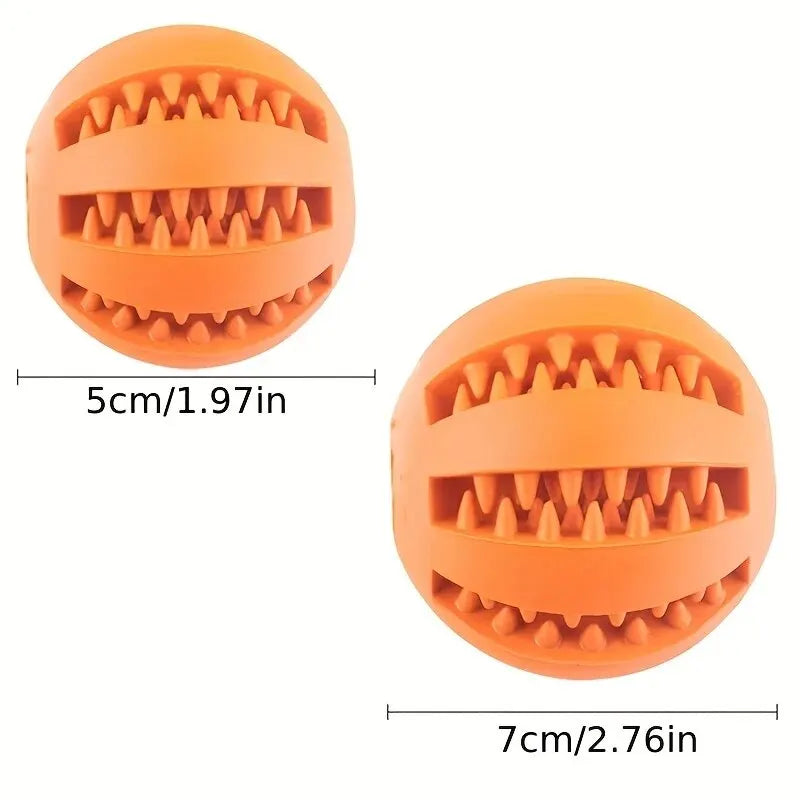 Two orange rubber balls with textured surface and measurements on a white background