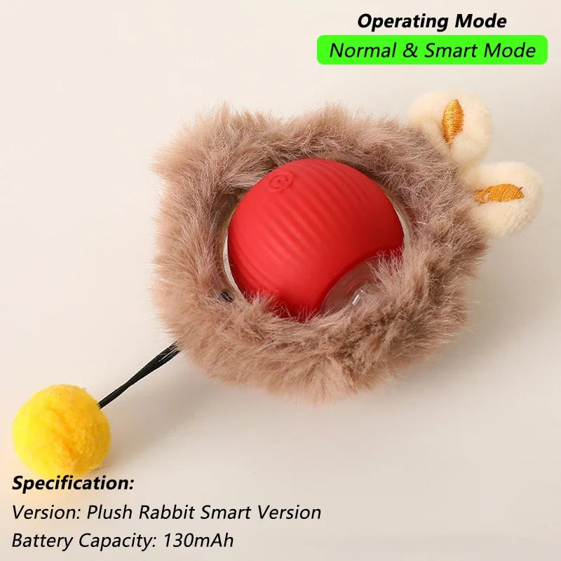 Plush rabbit-shaped toy with a red ball inside, labeled 'Operating Mode Normal & Smart Mode'.