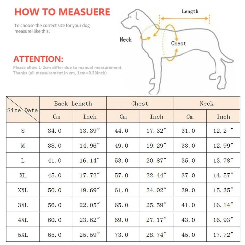 Dog measurement chart for sizing guide with diagram and text.