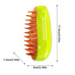 Green and orange pet grooming brush with measurements on a white background