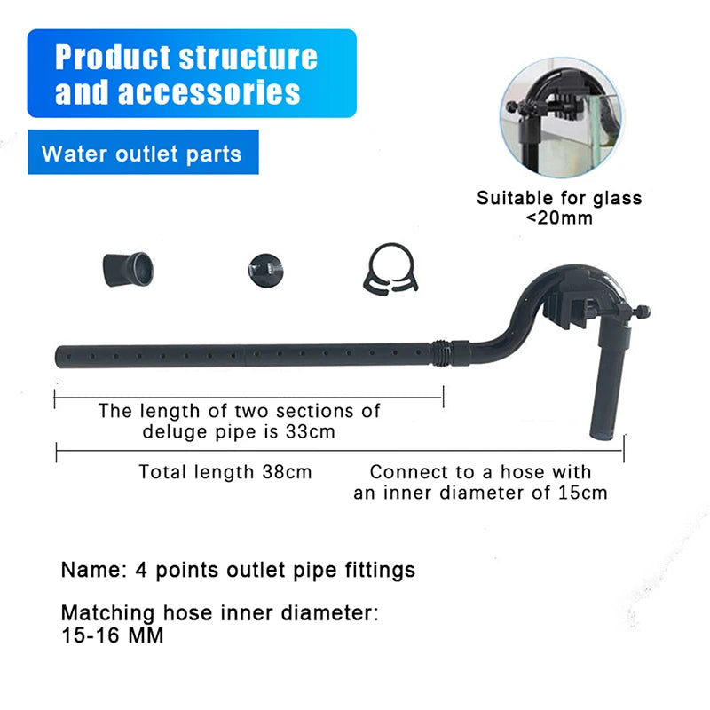 Aquarium Canister Filter Kit, External Fish Tank Filtration System, Inlet Outlet Tube, Rain Spray Bar, Outflow Pipe Complete Set